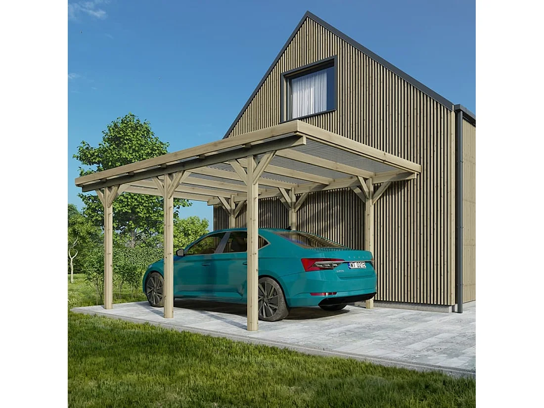 Carport, abri de voiture  3.04x5.12 m - 15.57 m2 - couverture PVC  - CAR16PVCTR - ALTANKA