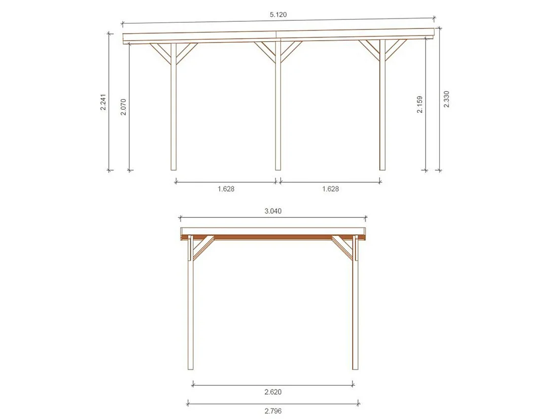 Carport, abri de voiture  3.04x5.12 m - 15.57 m2 - couverture PVC  - CAR16PVCTR - ALTANKA