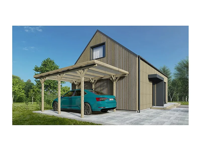 Carport, abri de voiture  3.04x5.12 m - 15.57 m2 - couverture PVC  - CAR16PVCTR - ALTANKA