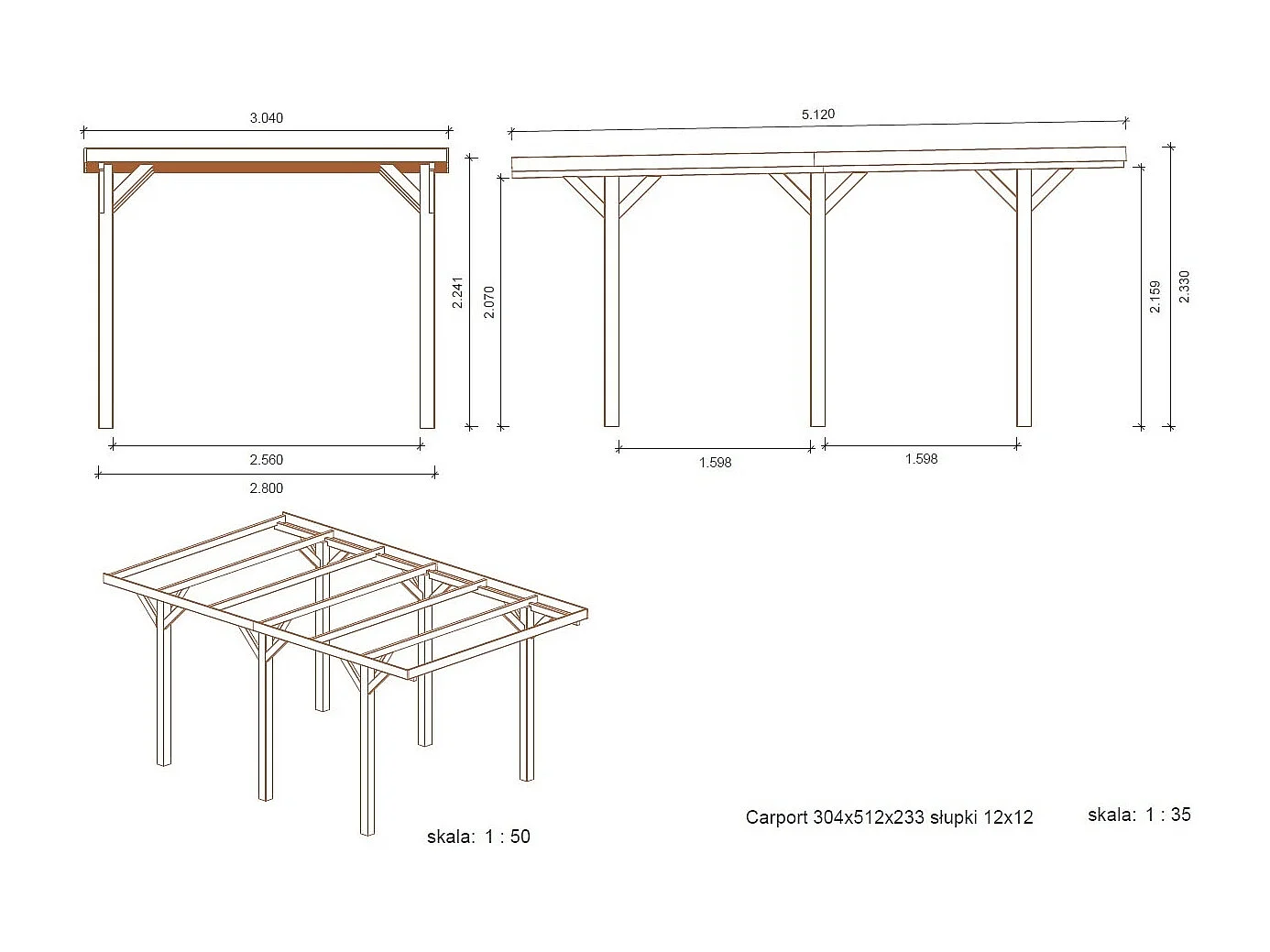 Carport, abri de voiture  3.04x5.12 m - 15.56 m2 - CAR10 - ALTANKA