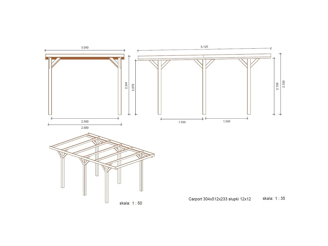 Carport, abri de voiture  3.04x5.12 m - 15.56 m2 - CAR10 - ALTANKA
