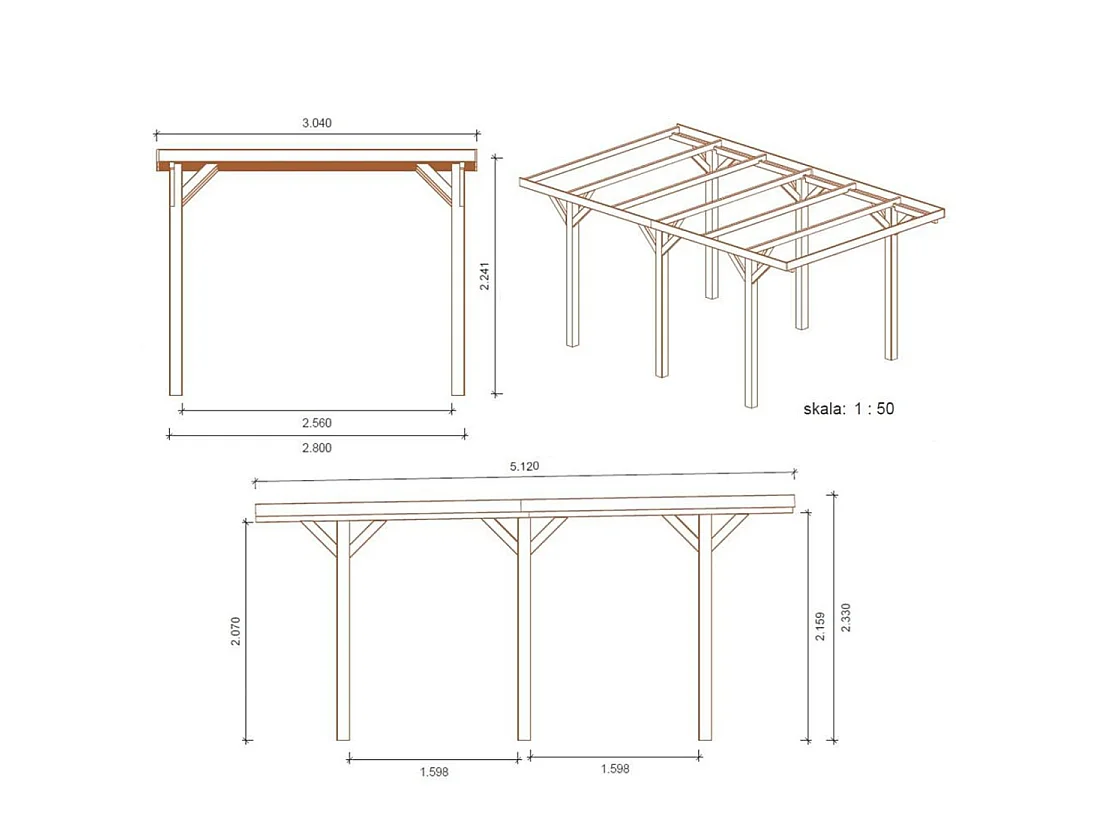 Carport, abri de voiture  3.04x5.12 m - 15.56 m2 - CAR10 - ALTANKA