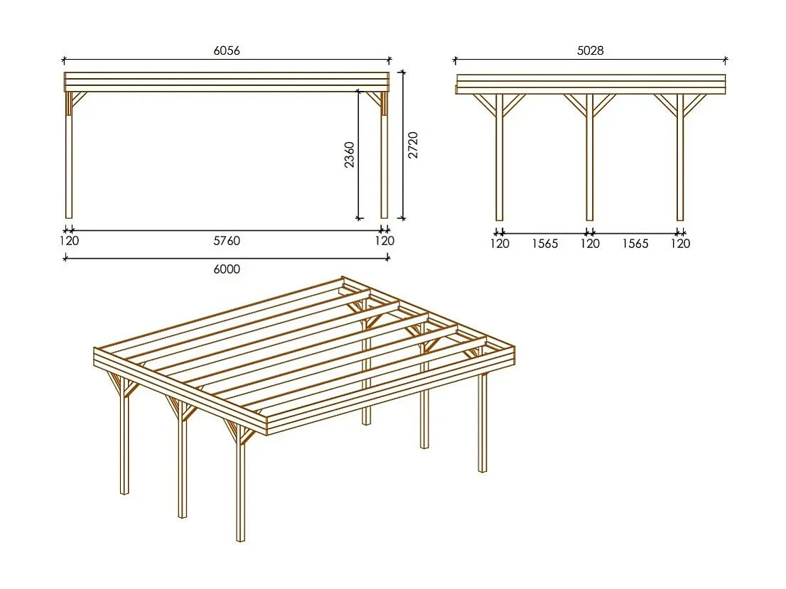 Carport, abri de voiture  6.06x5.03 m - 30.48 m2 - CAR5 - ALTANKA