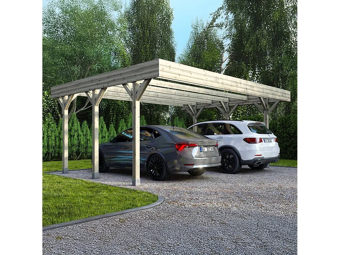 Tettoia posto auto coperto in legno 6.06x5.03 m - 30.48 m2 - CAR5 - ALTANKA