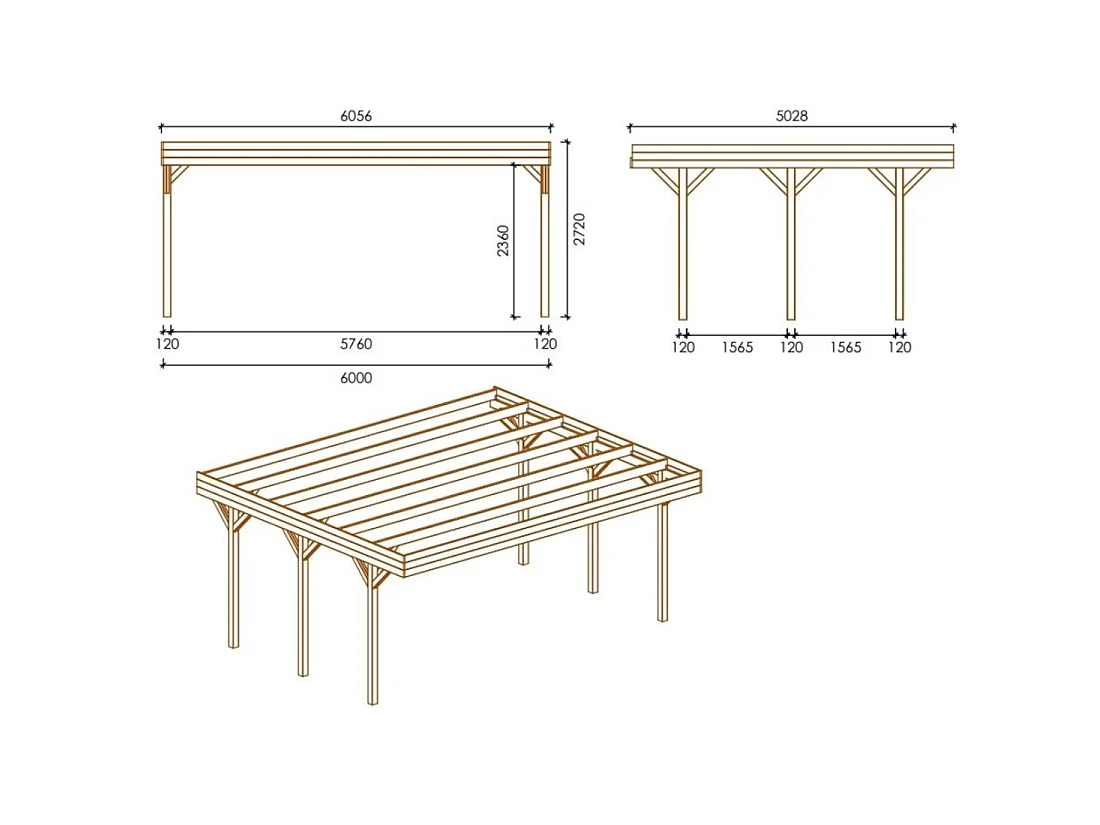 Tettoia posto auto coperto in legno 6.06x5.03 m - 30.48 m2 - CAR5 - ALTANKA