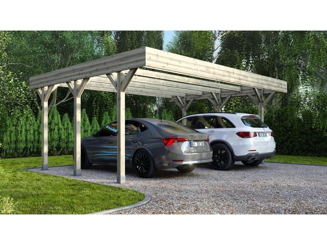 Tettoia posto auto coperto in legno 6,06x5,03 m - 30,48 m2 - CAR5 - ALTANKA