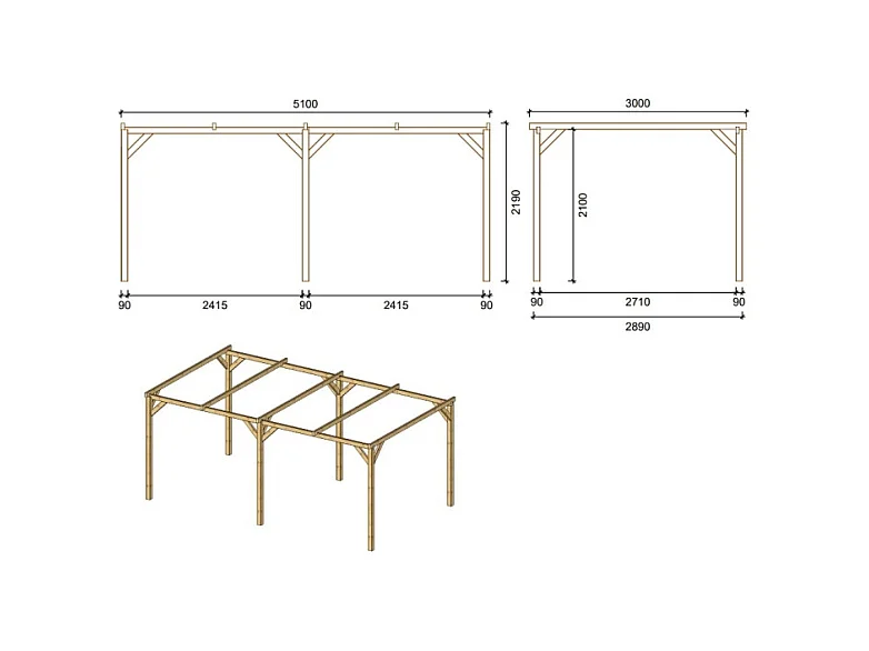 Tettoia posto auto coperto in legno 3.00x5.10 m - 15.30 m2 - CAR1 - ALTANKA