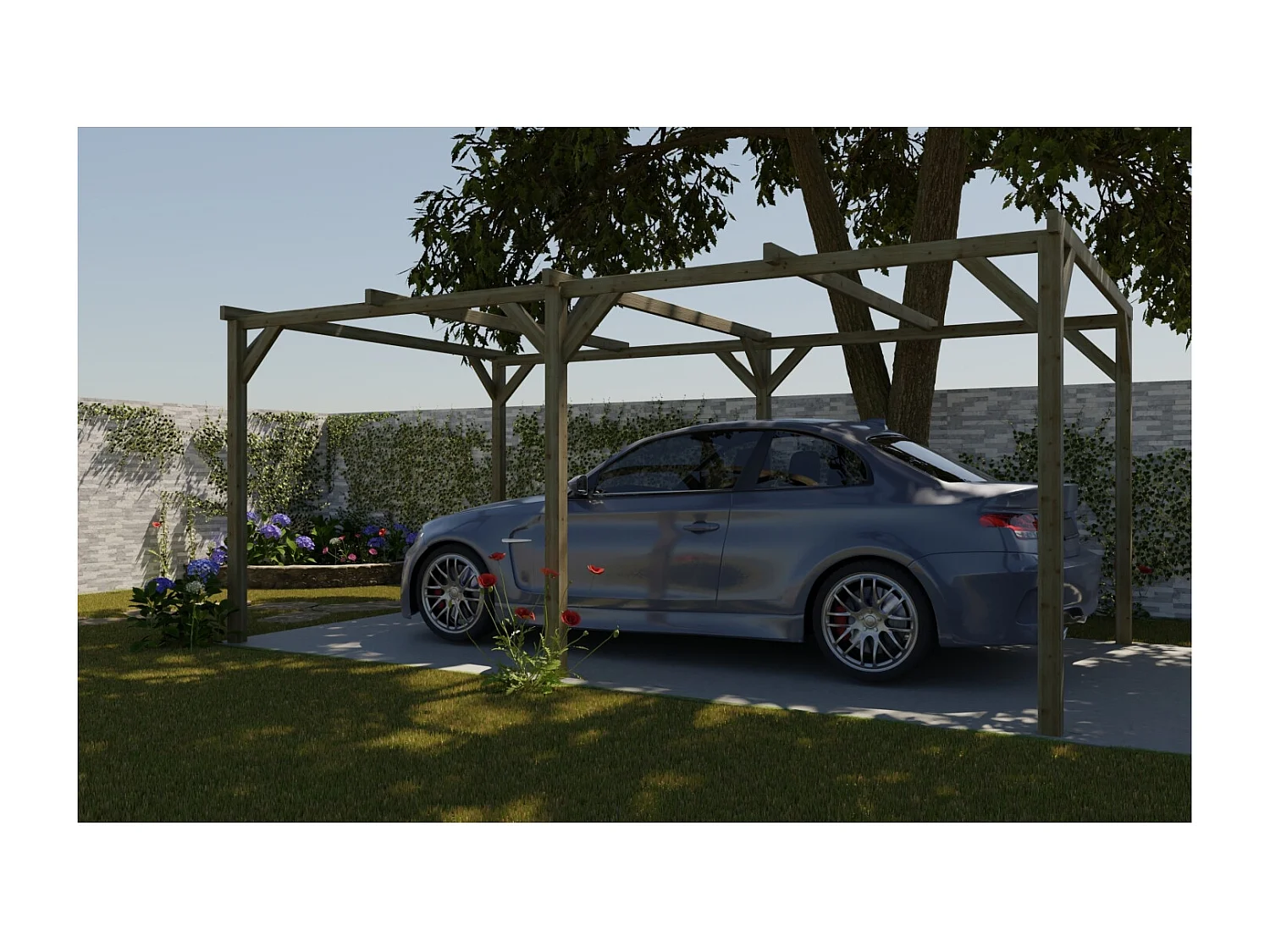 Carport, abri de voiture  3x5.1 m - 15.3 m2 - CAR1 - ALTANKA