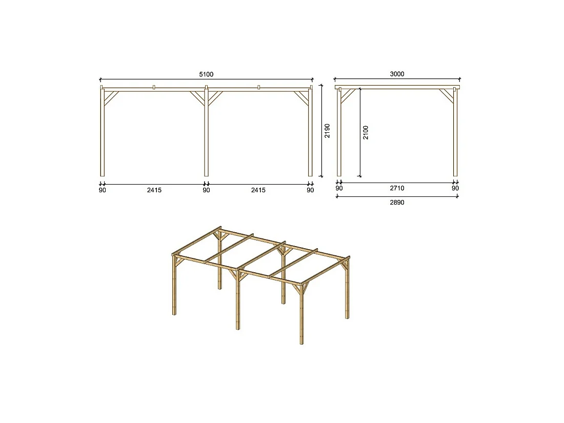 Carport, abri de voiture  3x5.1 m - 15.3 m2 - CAR1 - ALTANKA