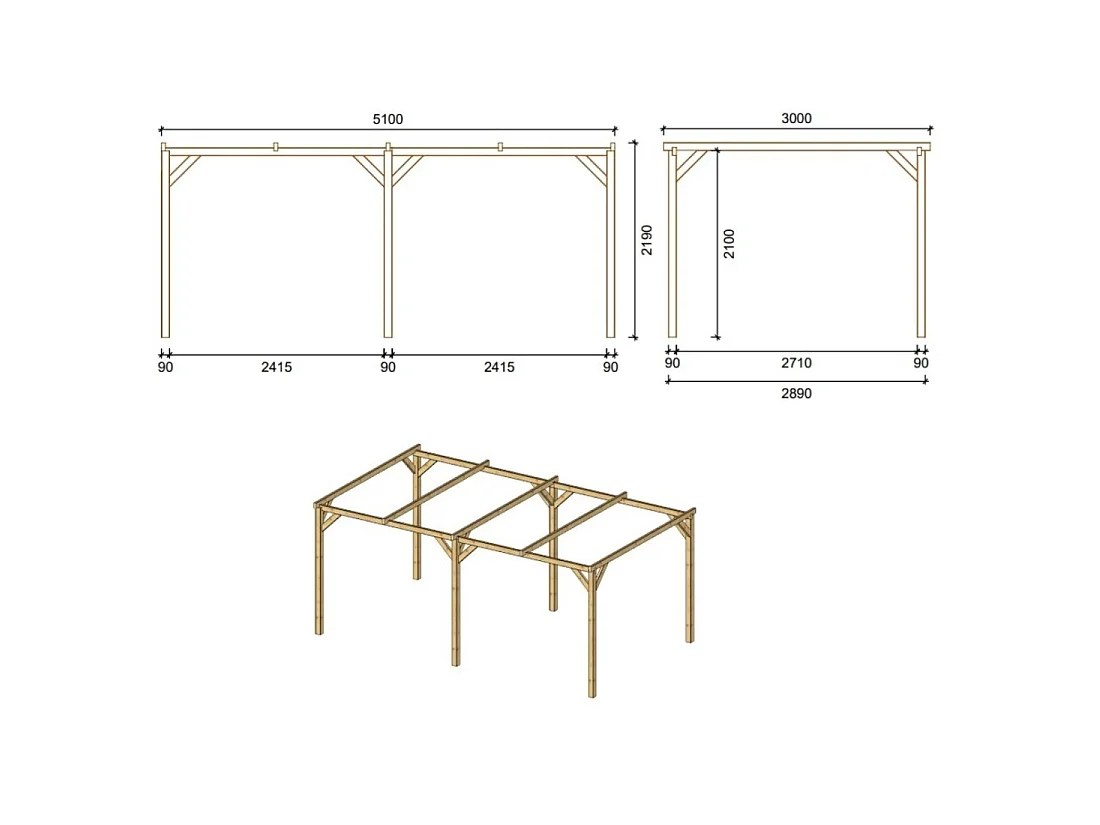 Carport, abri de voiture  3x5.1 m - 15.3 m2 - CAR1 - ALTANKA