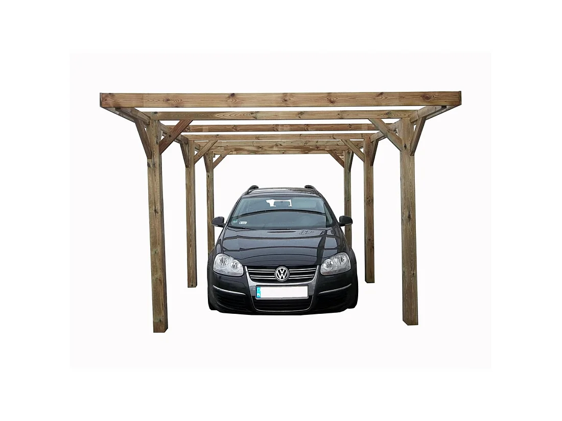 Tettoia posto auto coperto in legno 3.04x5.12 m - 15.56 m2 - copertura PVC   - CAR10PVCTR - ALTANKA