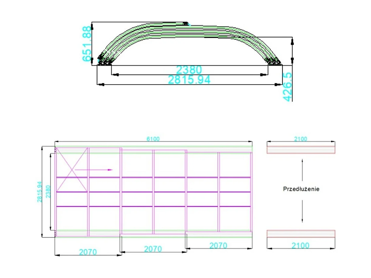 Copertura telescopica per piscina Horizon - 6.1x2.38 m - Policarbonato alveolare da 8 mm - per la piscina BAS7306 - ECO306 - ALTANKA