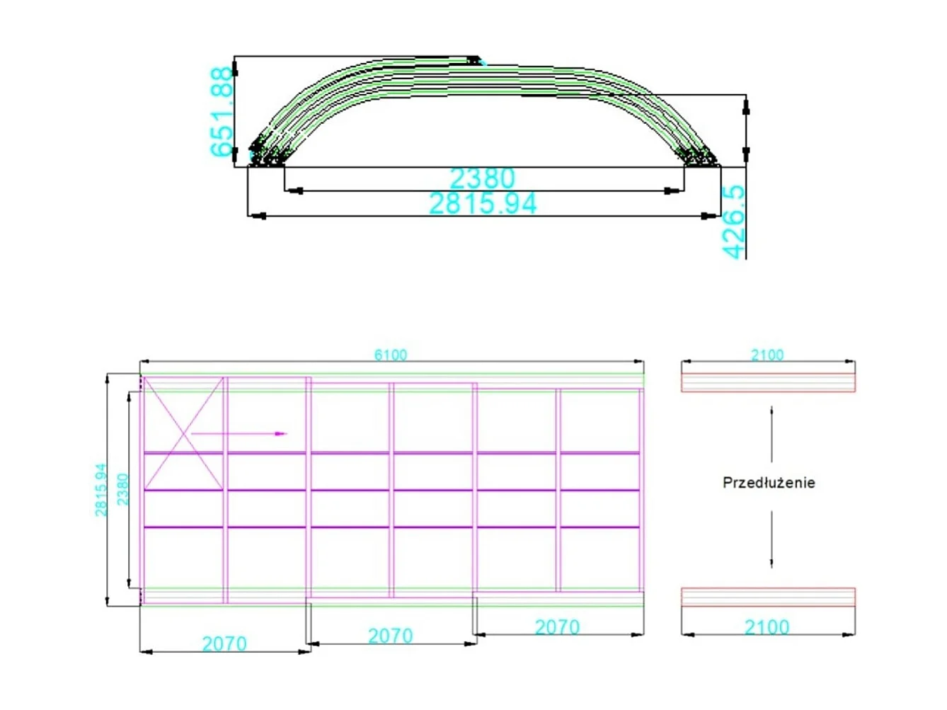 Copertura telescopica per piscina Horizon - 6.1x2.38 m - Policarbonato alveolare da 8 mm - per la piscina BAS7306 - ECO306 - ALTANKA