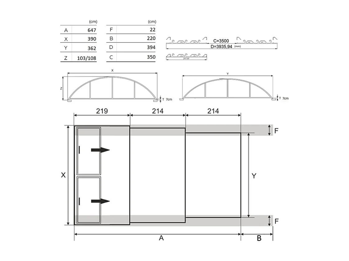Copertura per la piscina Orbit - 6,47x3,50 m - Policarbonato compatto da 3 mm - Colore Antracite RAL7016 - ECO102 - ALTANKA