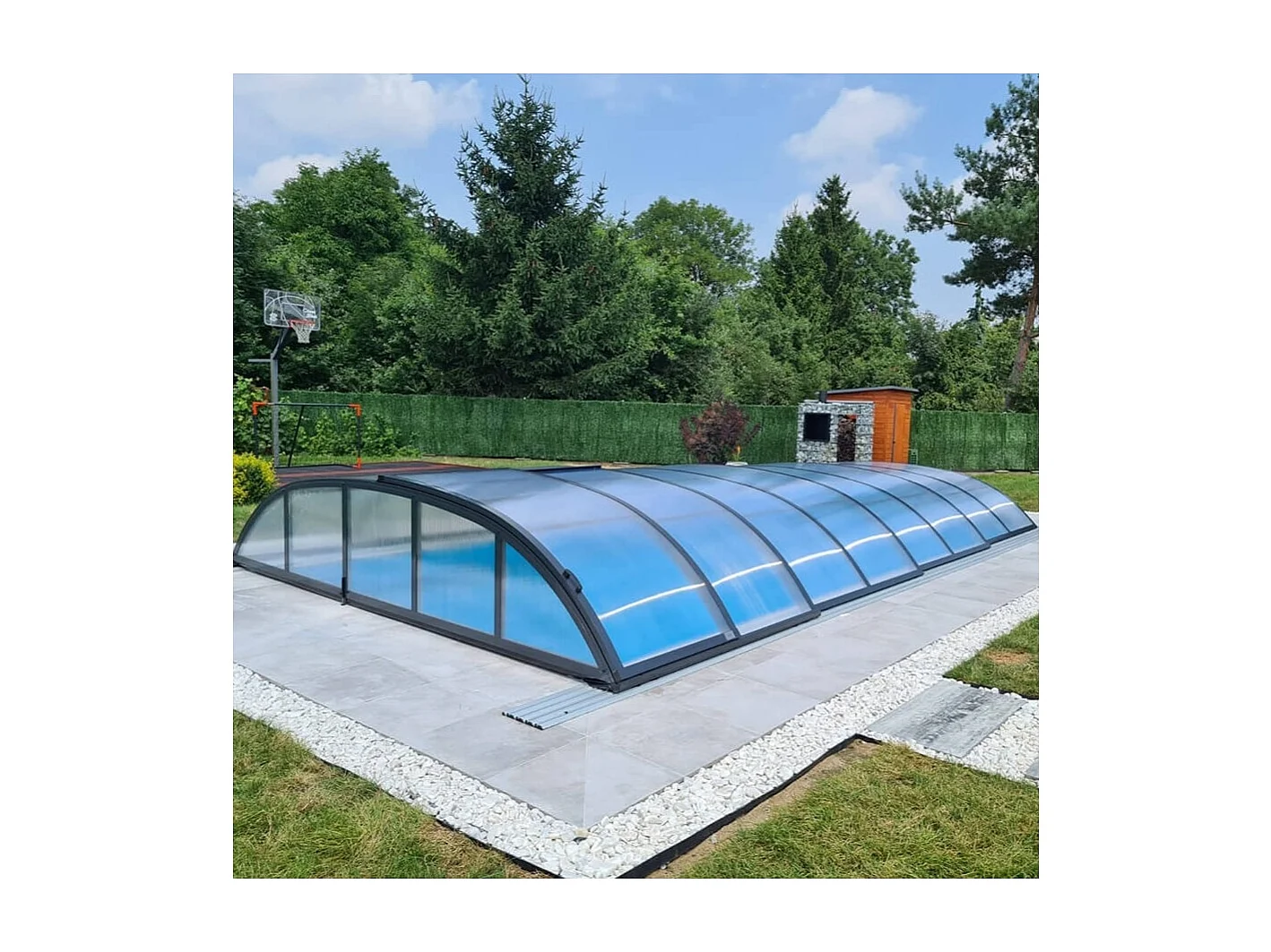 Copertura telescopica per piscina Horizon - 5.95x3.08 m - Policarbonato alveolare da 8 mm - per la piscina BAS7305 - ECO305 - ALTANKA