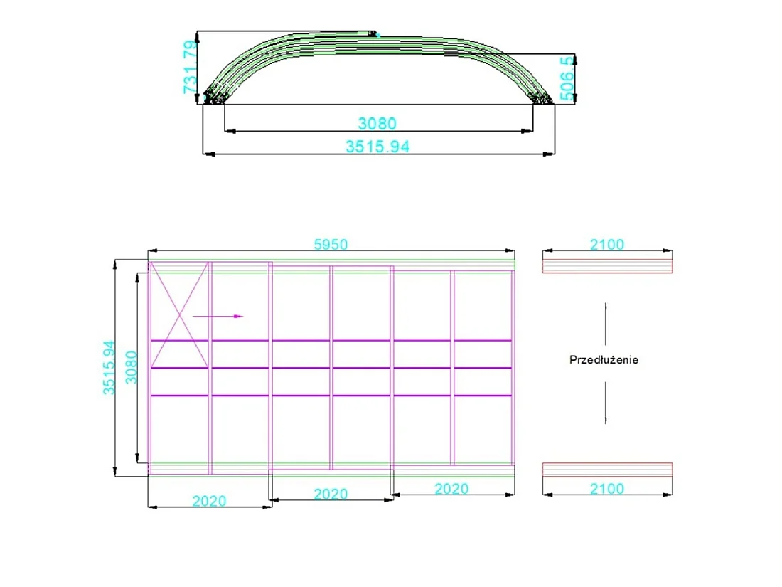 Copertura telescopica per piscina Horizon - 5.95x3.08 m - Policarbonato alveolare da 8 mm - per la piscina BAS7305 - ECO305 - ALTANKA