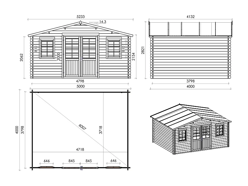 Casetta da giardino in legno - 20.00m2 - 5.00x4.00m - 40mm - colore: naturale - DOM598 - ALTANKA