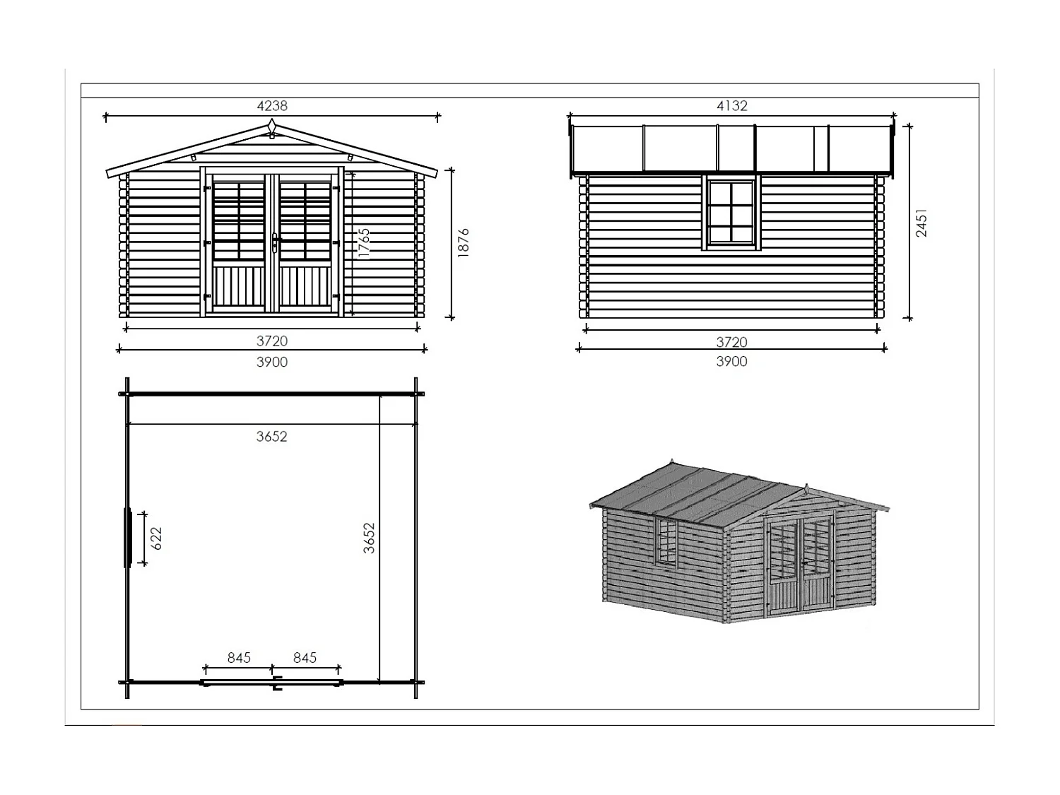 Casetta da giardino in legno - 15.20m2 - 3.90x3.90m - impregnata - 34mm - colore: marrone - DOM563 - ALTANKA