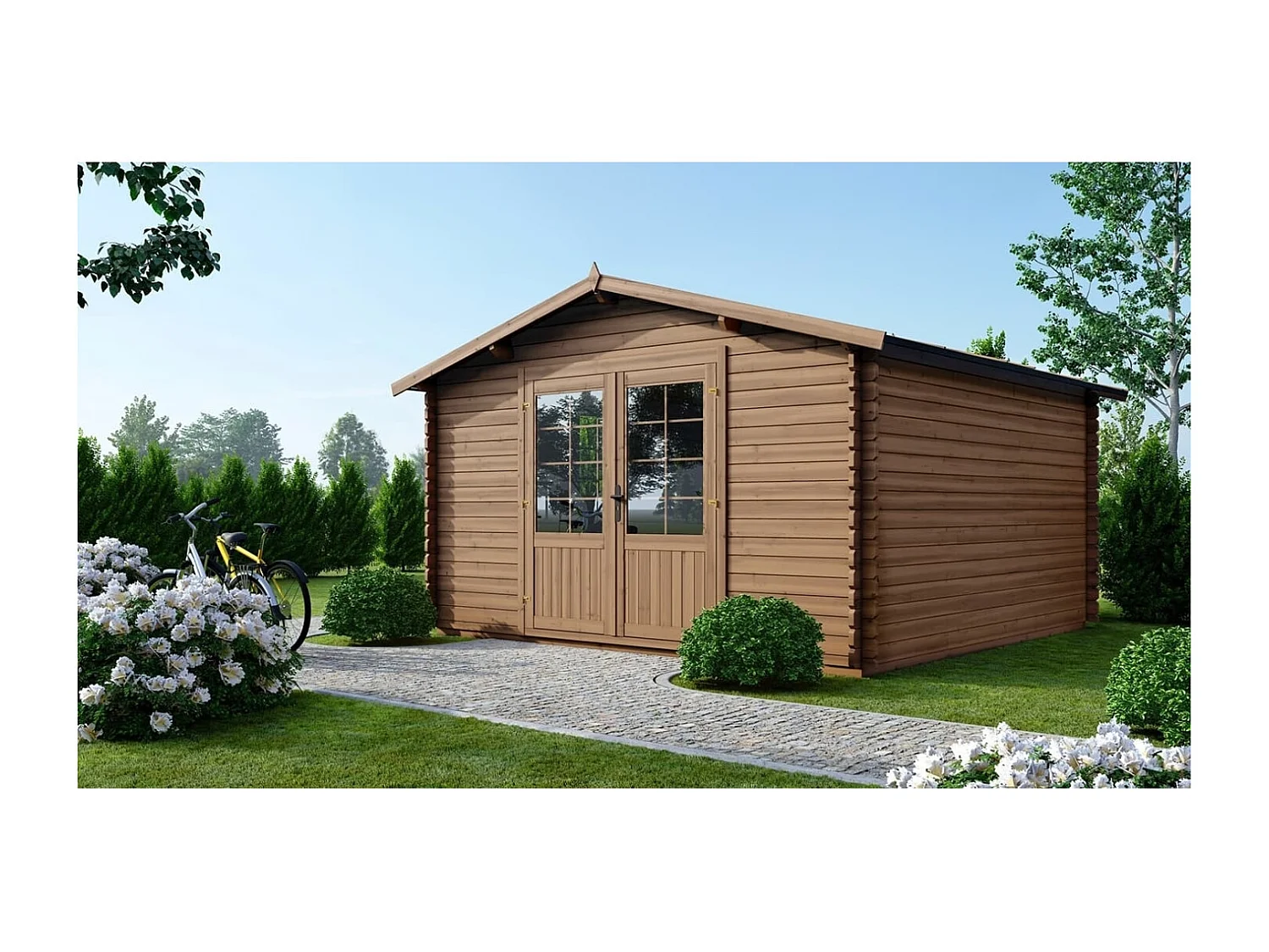 Casetta da giardino in legno - 15.2m2 - 3.9x3.9m - impregnata - 34mm - colore: marrone - DOM563 - ALTANKA