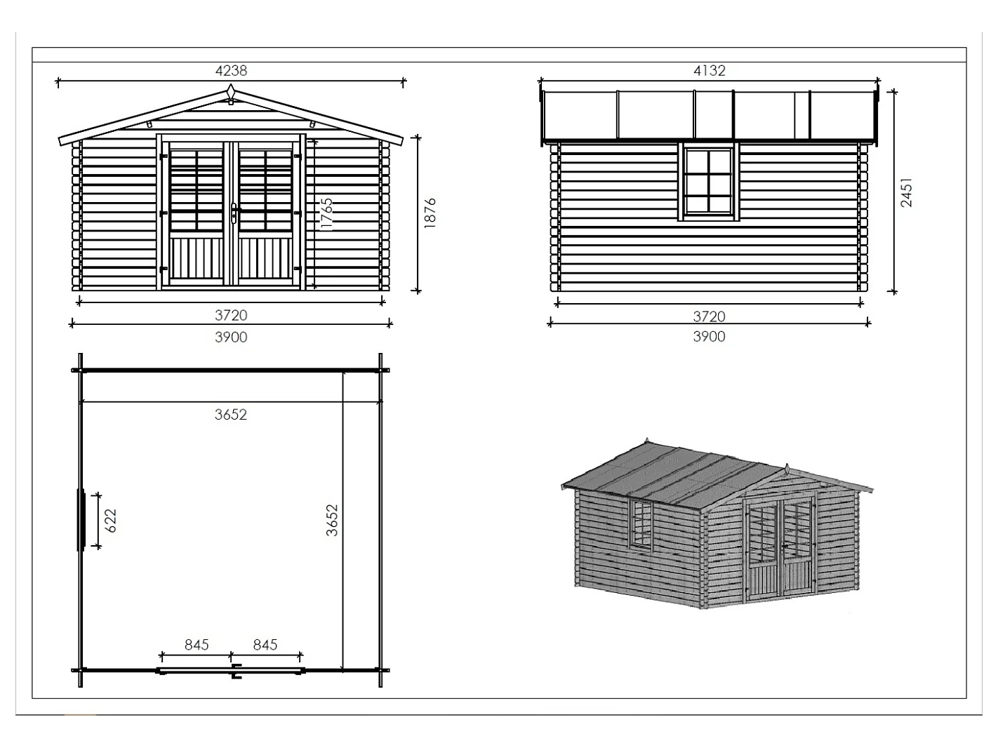 Casetta da giardino in legno - 15.2m2 - 3.9x3.9m - impregnata - 34mm - colore: marrone - DOM563 - ALTANKA