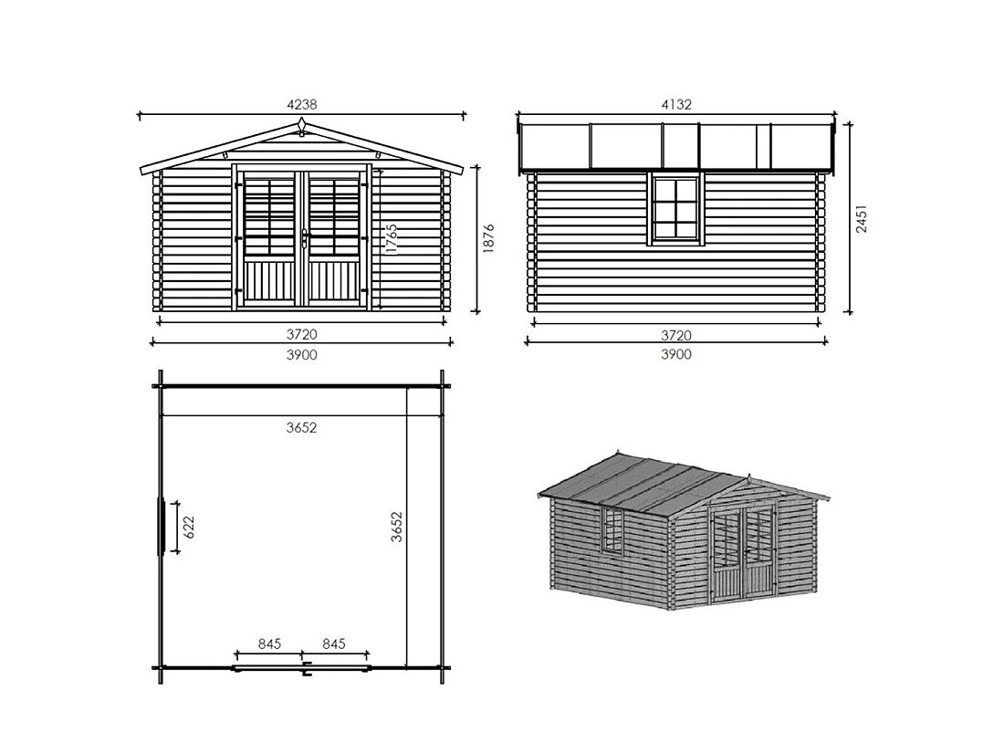 Casetta da giardino in legno - 15.2m2 - 3.9x3.9m - impregnata - 34mm - colore: marrone - DOM563 - ALTANKA
