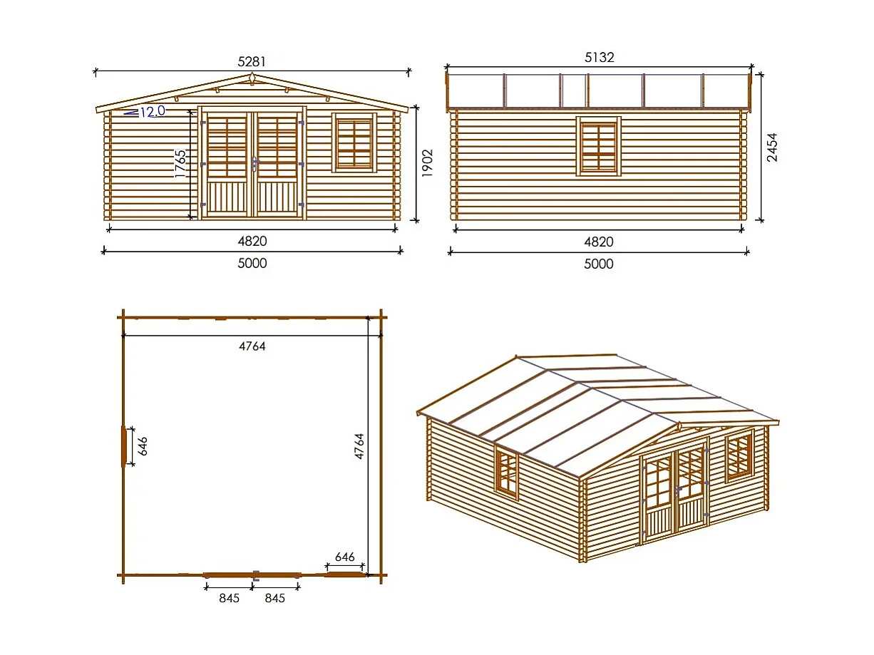 Casetta da giardino in legno - 25.00m2 - 5.00x5.00m - impregnata - 28mm - colore: marrone - DOM596 - ALTANKA