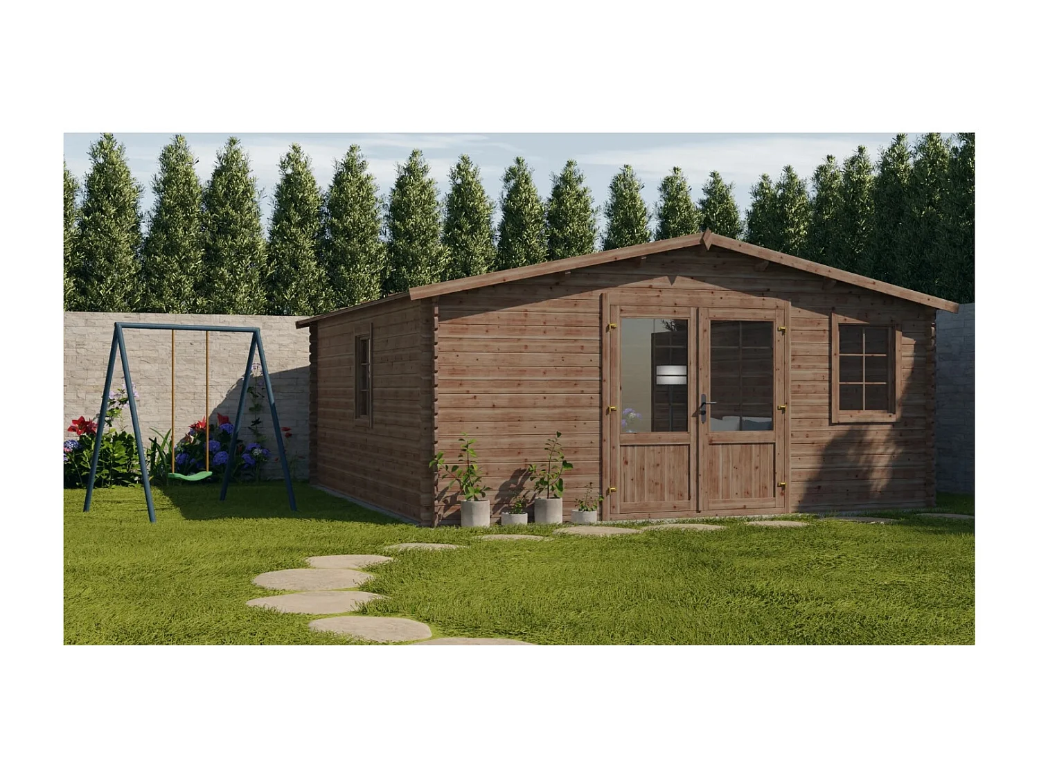 Casetta da giardino in legno - 25.00m2 - 5.00x5.00m - impregnata - 28mm - colore: marrone - DOM596 - ALTANKA