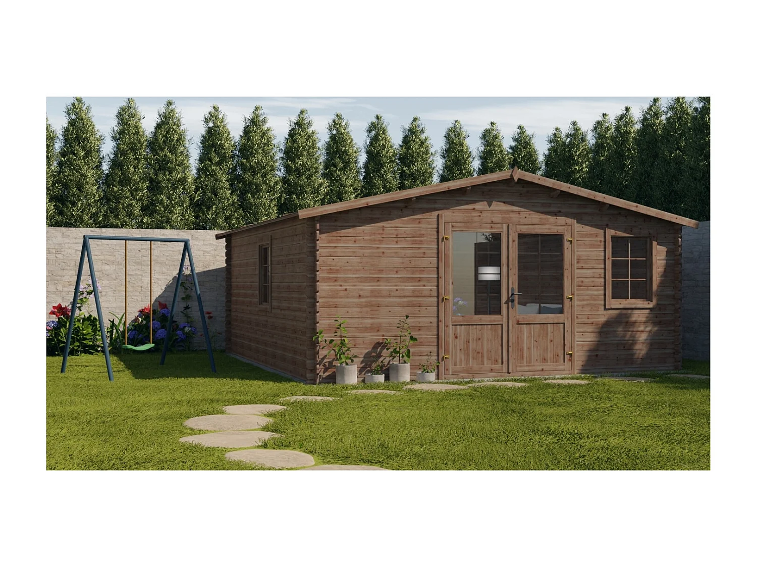 Abri de jardin en bois - 25m2 - 5x5m - Traité - Ep. 28mm - Couleur: marron - DOM596 - ALTANKA