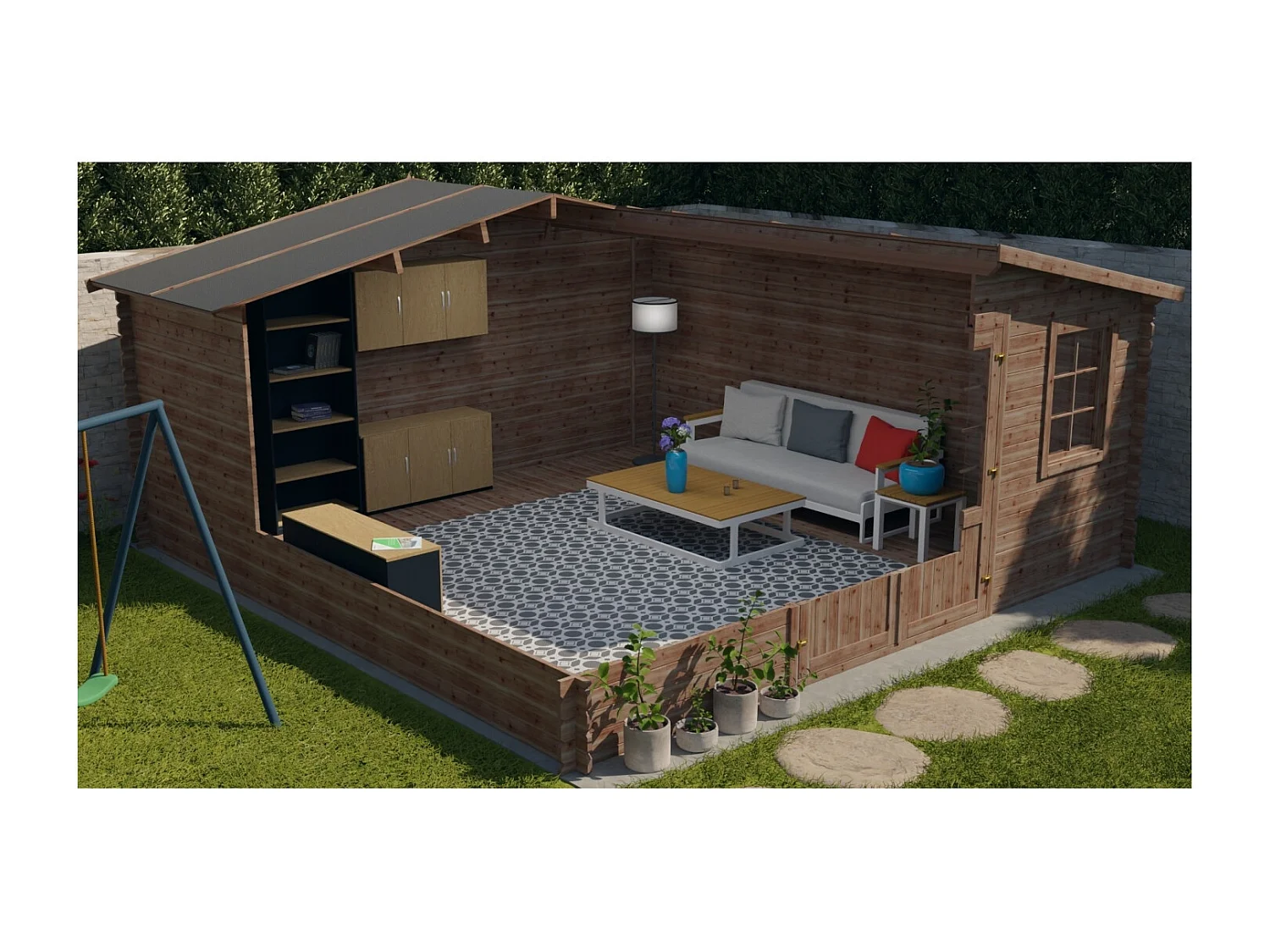 Abri de jardin en bois - 25m2 - 5x5m - Traité - Ep. 28mm - Couleur: marron - DOM596 - ALTANKA