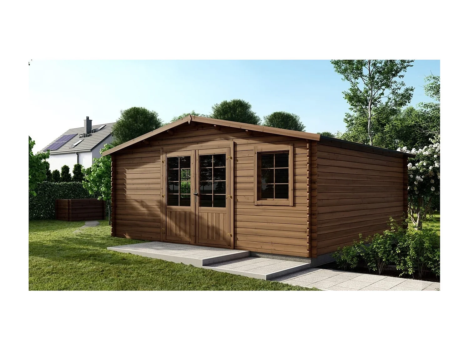 Abri de jardin en bois - 25m2 - 5x5m - Traité - Ep. 28mm - Couleur: marron - DOM596 - ALTANKA