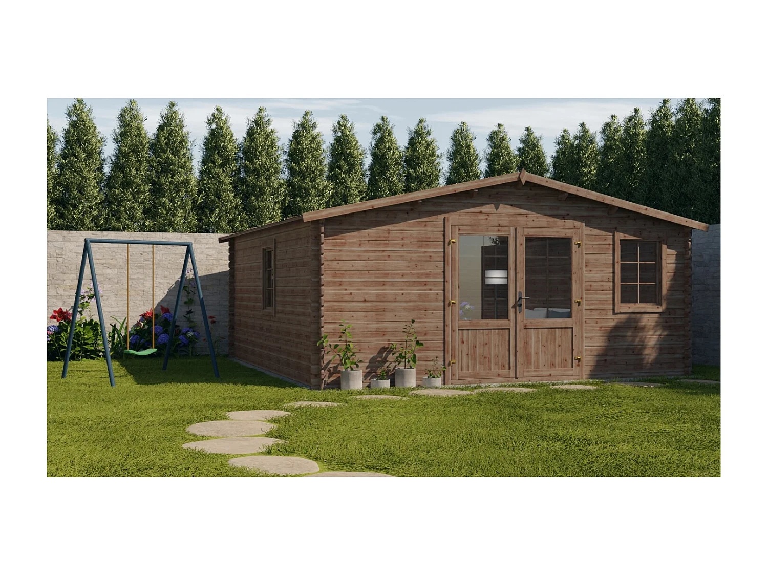 Abri de jardin en bois - 25m2 - 5x5m - Traité - Ep. 28mm - Couleur: marron - DOM596 - ALTANKA