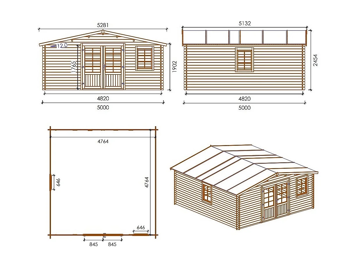 Casetta da giardino in legno - 25m2 - 5x5m - impregnata - 28mm - colore: marrone - DOM596 - ALTANKA