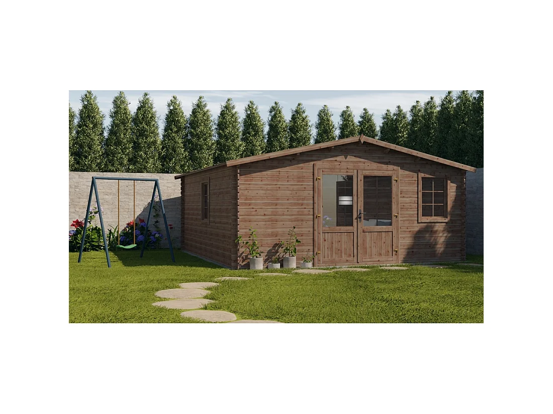 Abri de jardin en bois - 25m2 - 5x5m - Traité - Ep. 28mm - Couleur: marron - DOM596 - ALTANKA