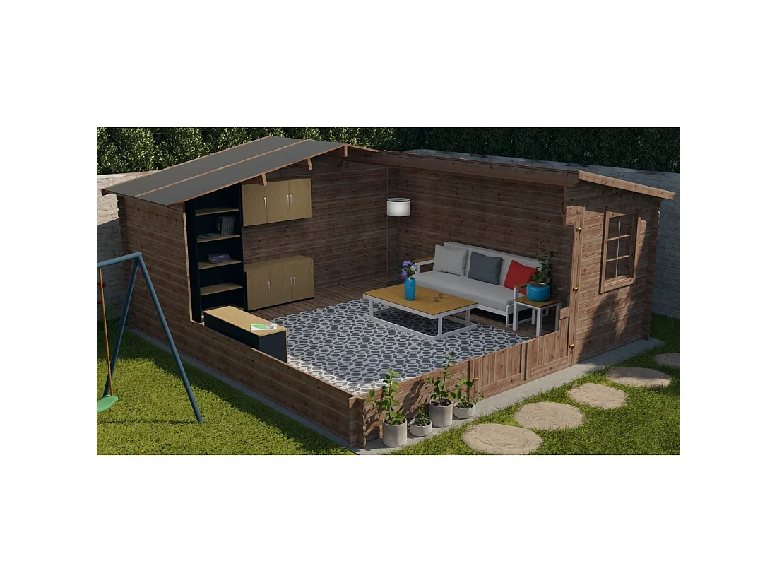 Abri de jardin en bois - 25m2 - 5x5m - Traité - Ep. 28mm - Couleur: marron - DOM596 - ALTANKA
