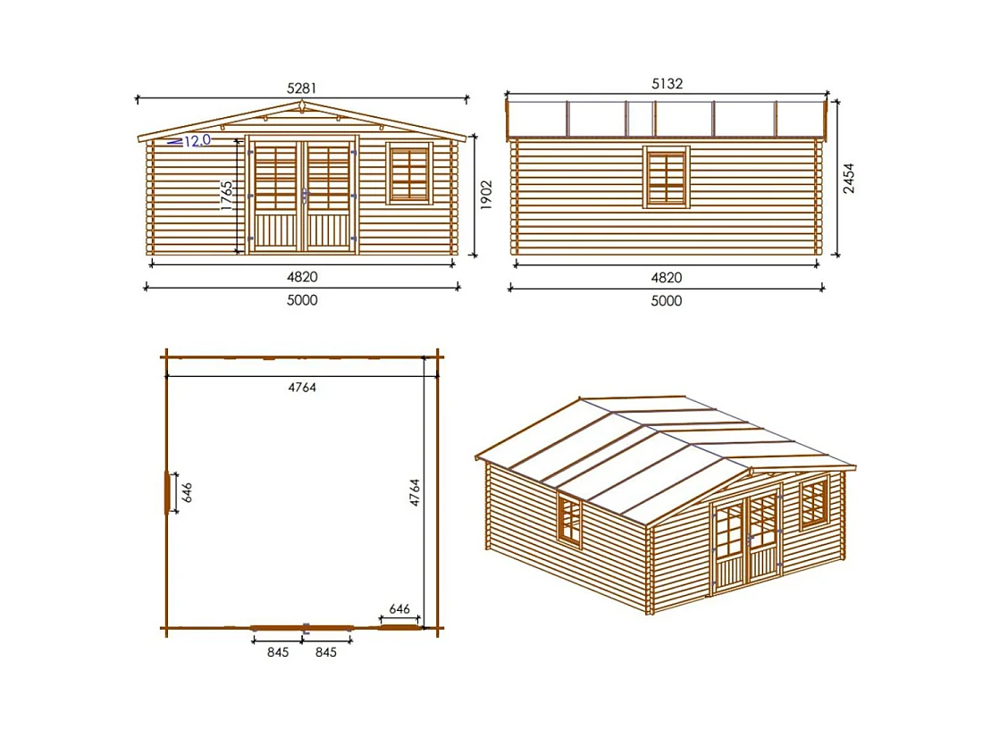 Casetta da giardino in legno - 25m2 - 5x5m - impregnata - 28mm - colore: marrone - DOM596 - ALTANKA