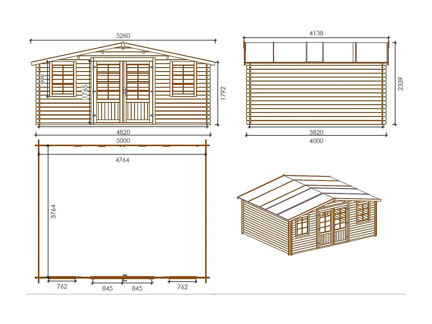 Casetta da giardino in legno - 20.00m2 - 5.00x4.00m - impregnata - 28mm - colore: marrone - DOM566 - ALTANKA