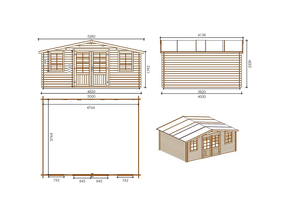 Casetta da giardino in legno - 20m2 - 5x4m - impregnata - 28mm - colore: marrone - DOM566 - ALTANKA