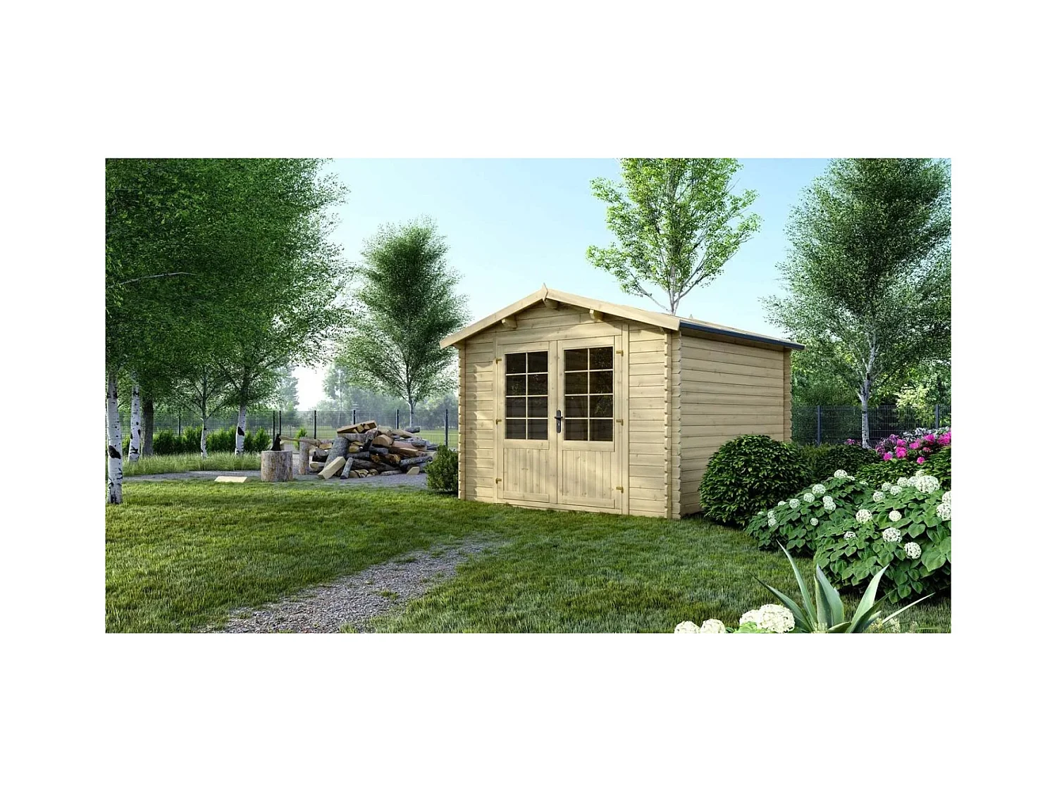 Abri de jardin en bois - 9m2 - 3x3m - Ep. 28mm - Couleur: naturel - DOM530 - ALTANKA