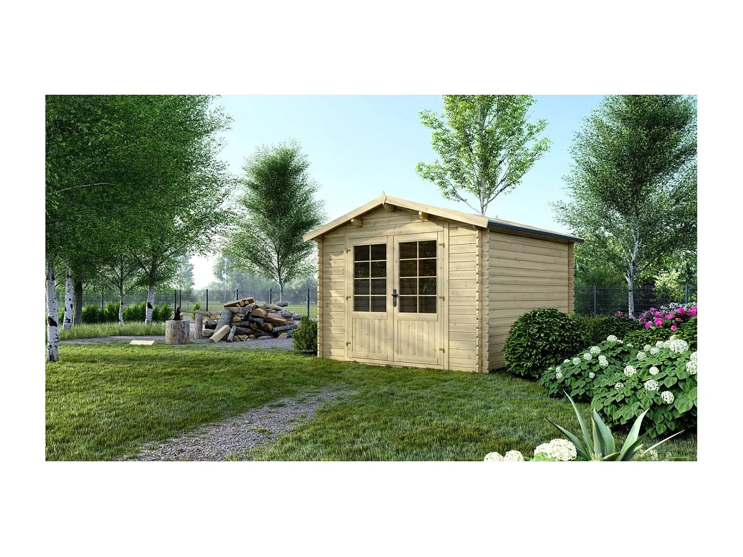 Abri de jardin en bois - 9m2 - 3x3m - Ep. 28mm - Couleur: naturel - DOM530 - ALTANKA