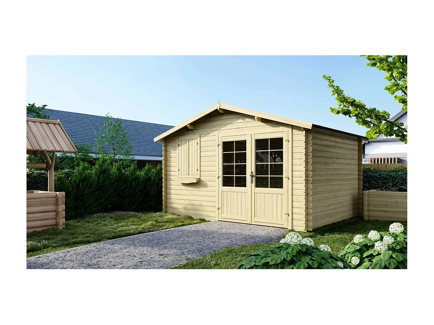 Casetta da giardino in legno - 12.00m2 - 4.00x3.00m - 28mm - colore: naturale - DOM124 - ALTANKA