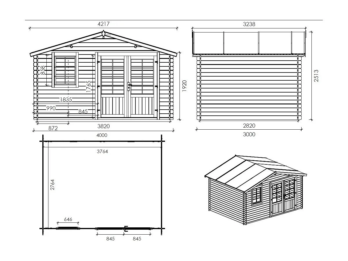 Casetta da giardino in legno - 12.00m2 - 4.00x3.00m - 28mm - colore: naturale - DOM124 - ALTANKA
