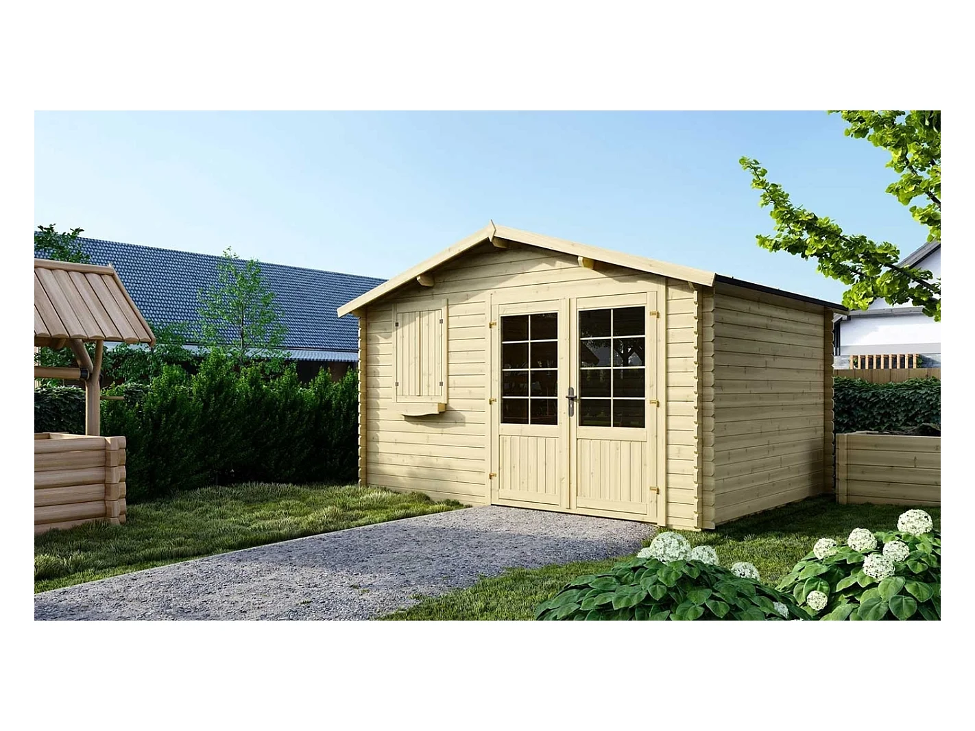 Abri de jardin en bois - 12m2 - 4x3m - Ep. 28mm - Couleur: naturel - DOM124 - ALTANKA