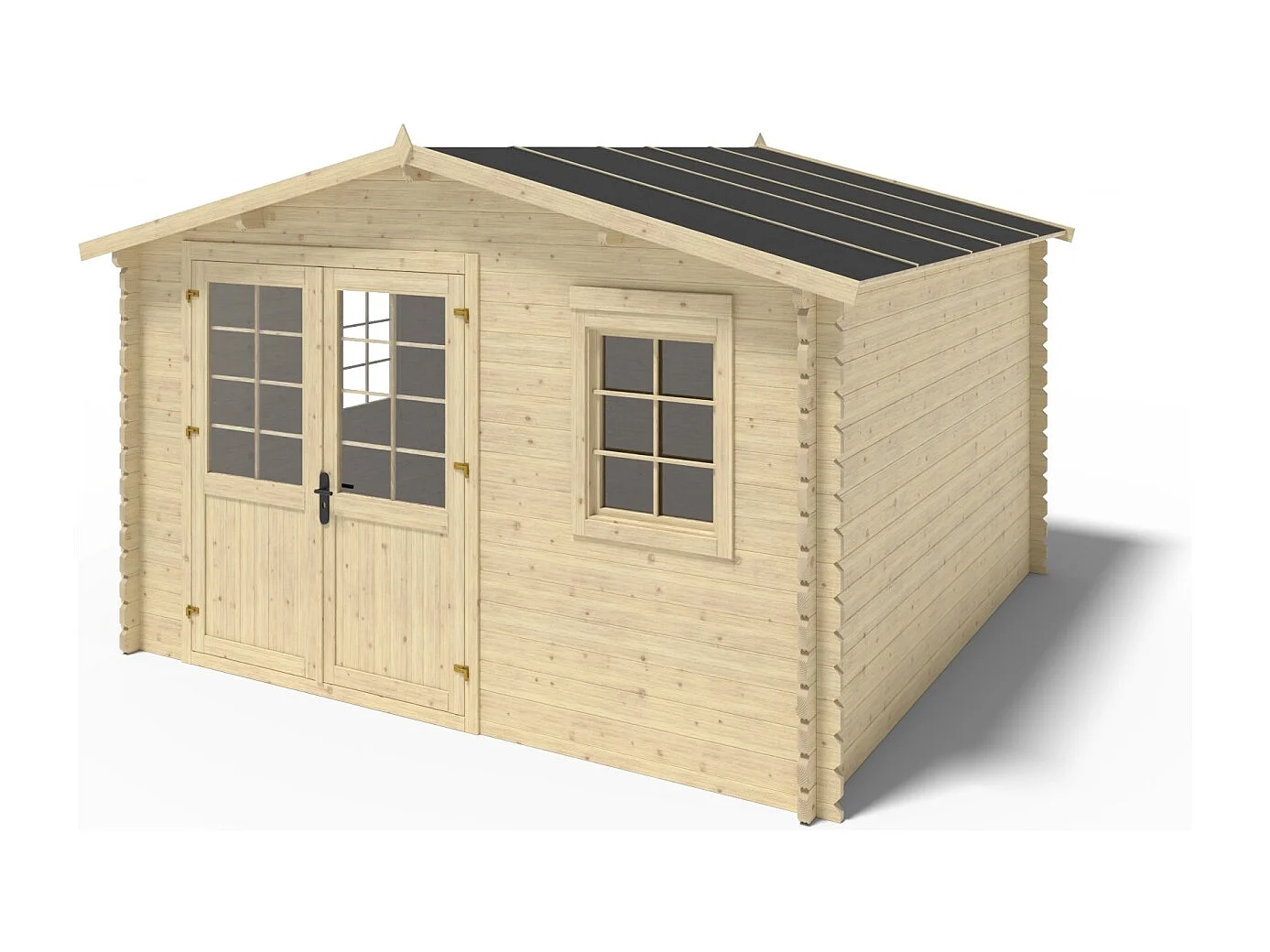 Abri de jardin en bois - 4x4 m + terrasse avec balustrade et avant-toit en bois - 24 m2 - DOM611+DOM617+DOM545+POD04 - ALTANKA