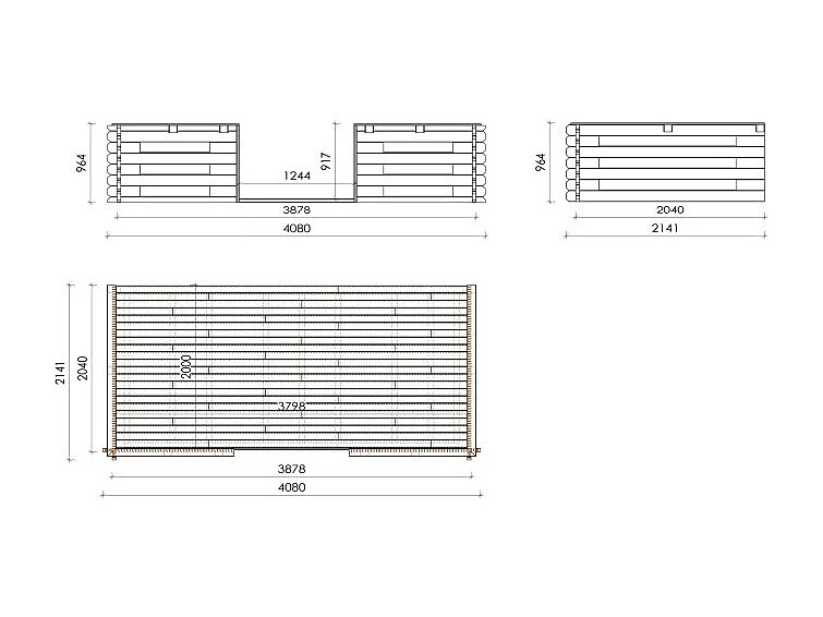 Abri de jardin en bois - 4x4 m + terrasse avec balustrade et avant-toit en bois - 24 m2 - DOM611+DOM617+DOM545+POD04 - ALTANKA
