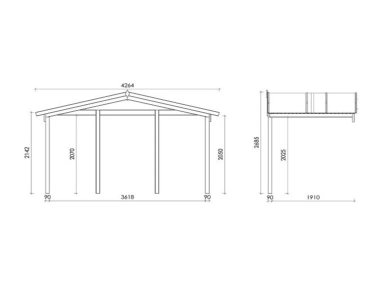 Abri de jardin en bois - 4x4 m + terrasse avec balustrade et avant-toit en bois - 24 m2 - DOM611+DOM617+DOM545+POD04 - ALTANKA