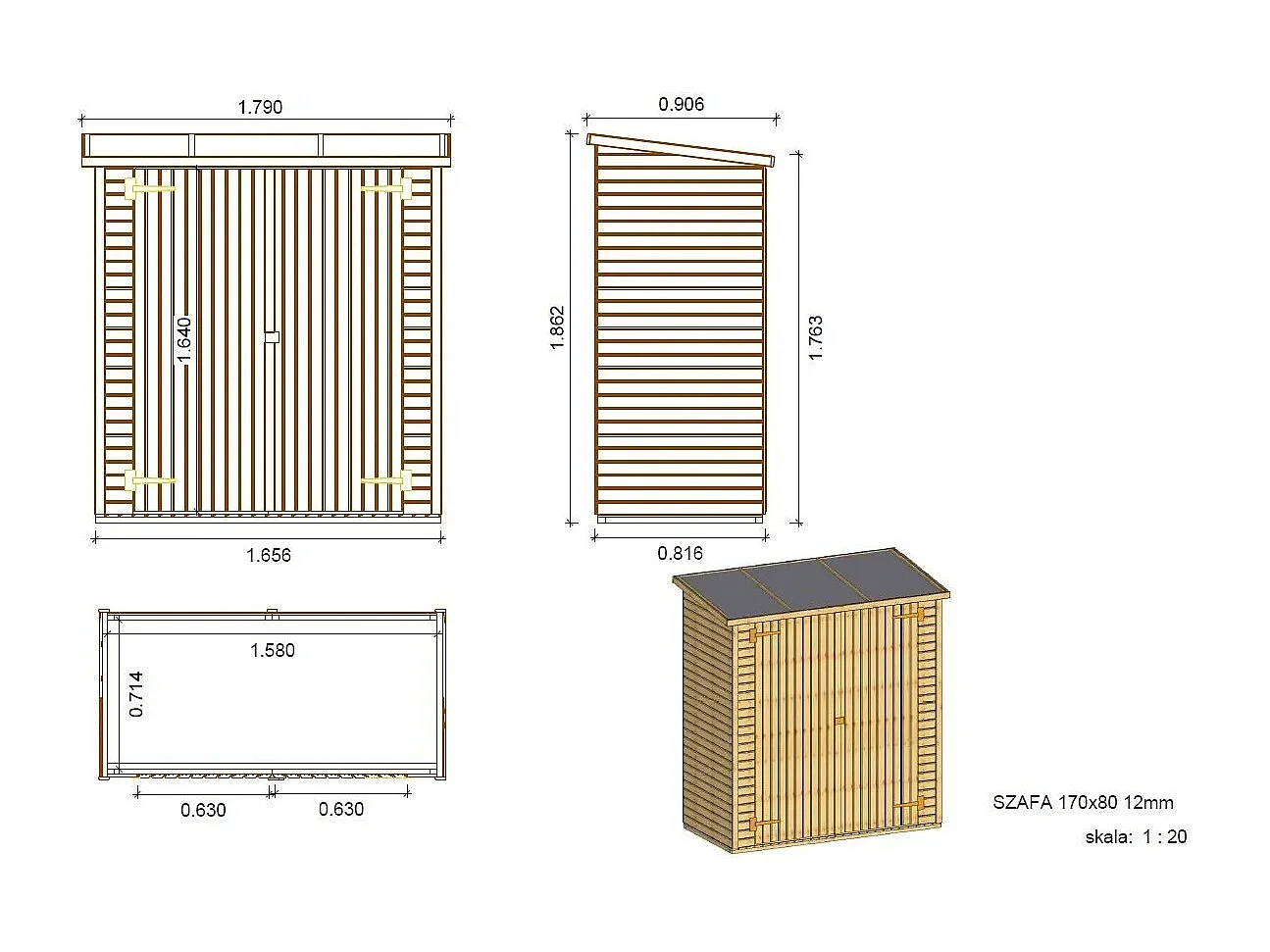 Armadio porta attrezzi da esterno 1.66x0.82 m H.1.86 - con pavimento e parete posteriore - DOM84 - ALTANKA