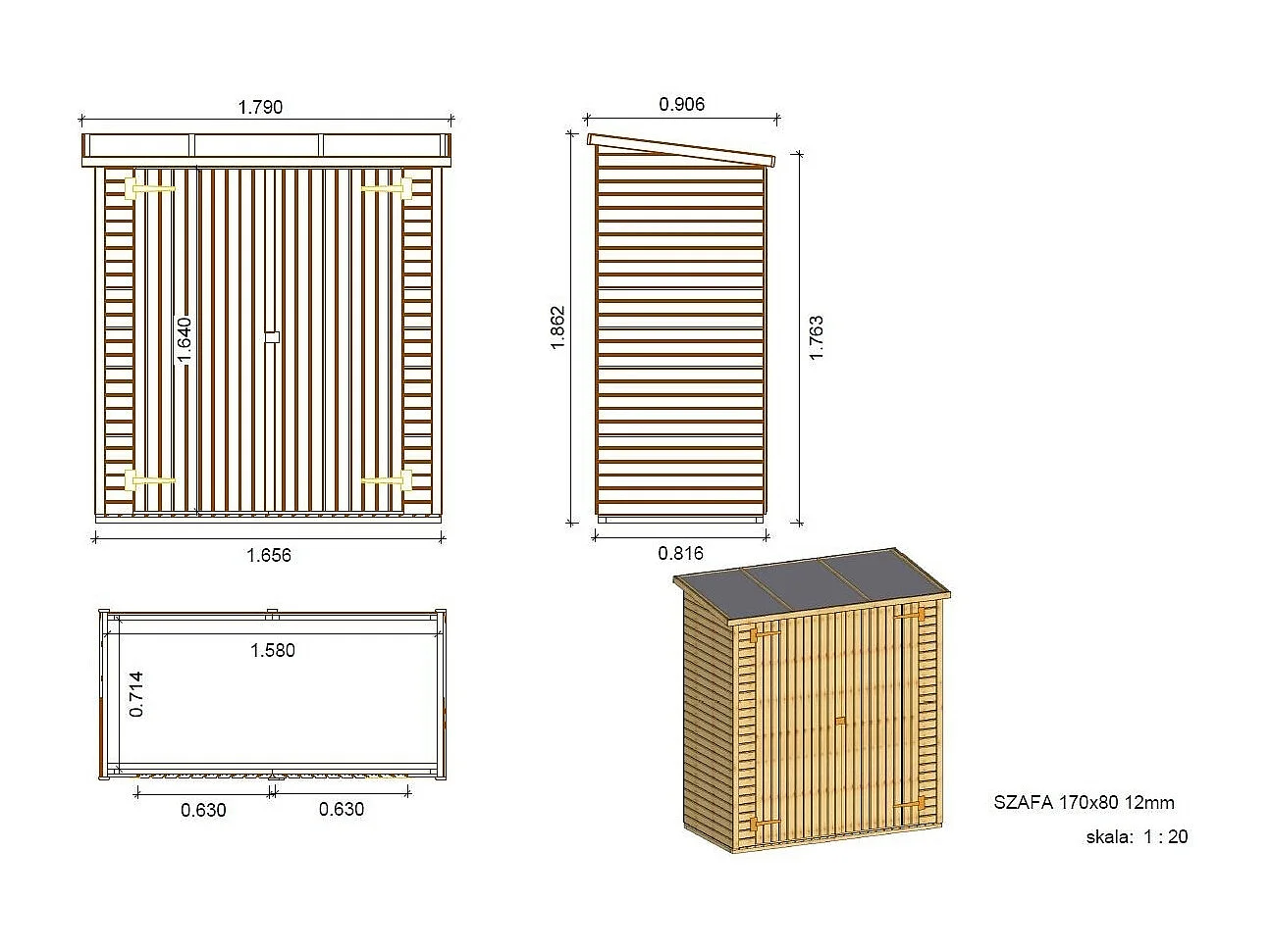 Armoire de jardin à outils 1.66x0.82 m H.1.86 - avec plancher et paroi arrière - DOM84 - ALTANKA