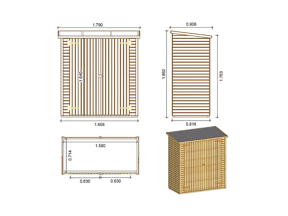 Armoire de jardin à outils 1.66x0.82 m H.1.86 - avec plancher et paroi arrière - DOM84 - ALTANKA