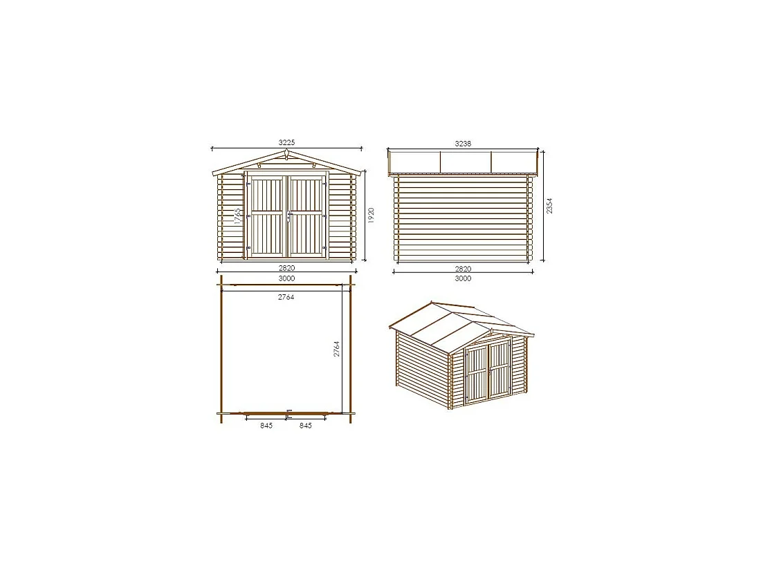 Casetta da giardino in legno - 9m2 - 3x3m - 28mm - colore: naturale - DOM531 - ALTANKA
