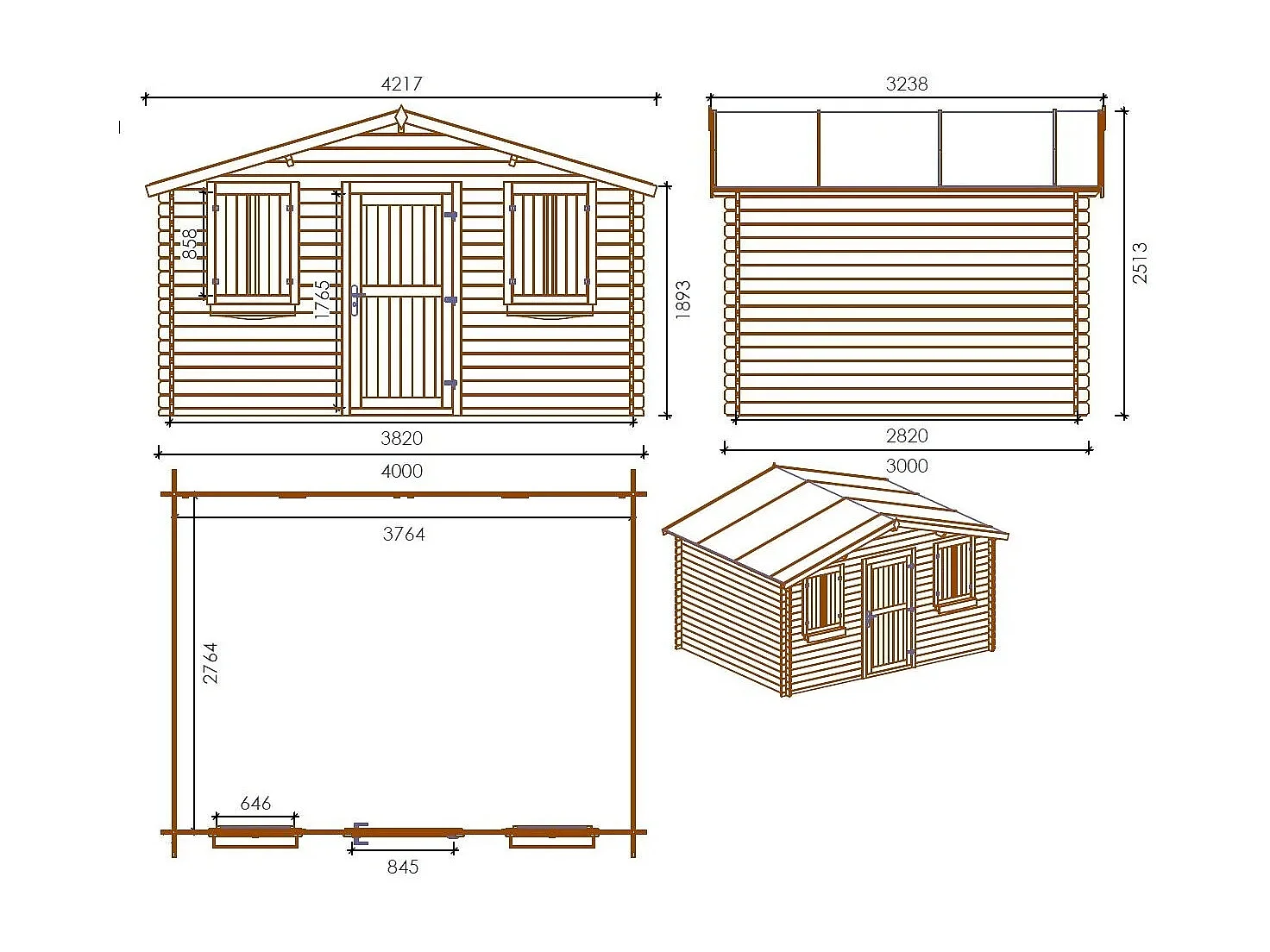 Casetta da giardino in legno - 12.00m2 - 4.00x3.00m - 28mm - colore: naturale - DOM337 - ALTANKA